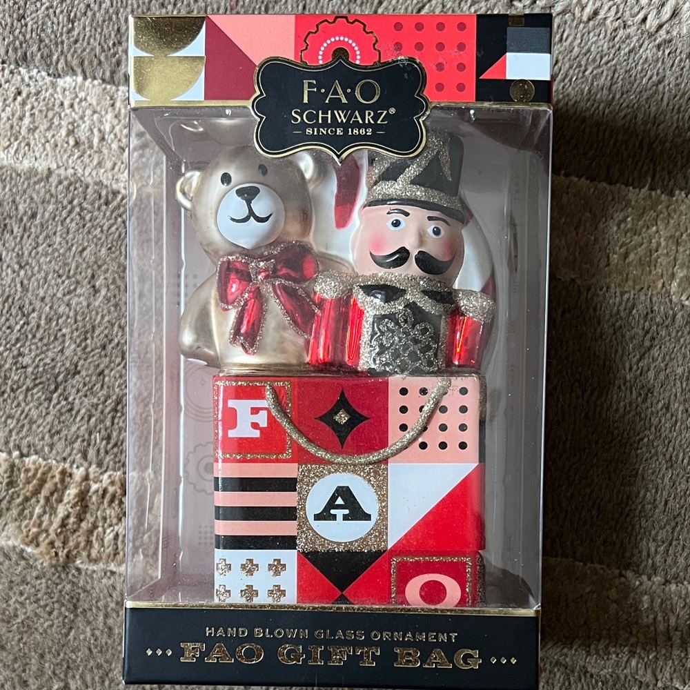 FAO Schwarz Gold and Red Ornament Duo